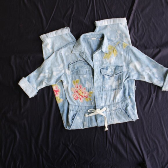 LEVI'S patchwork Redone embroidered hippie denim jeans Boiler Suit jumpsuit S - Picture 5 of 11